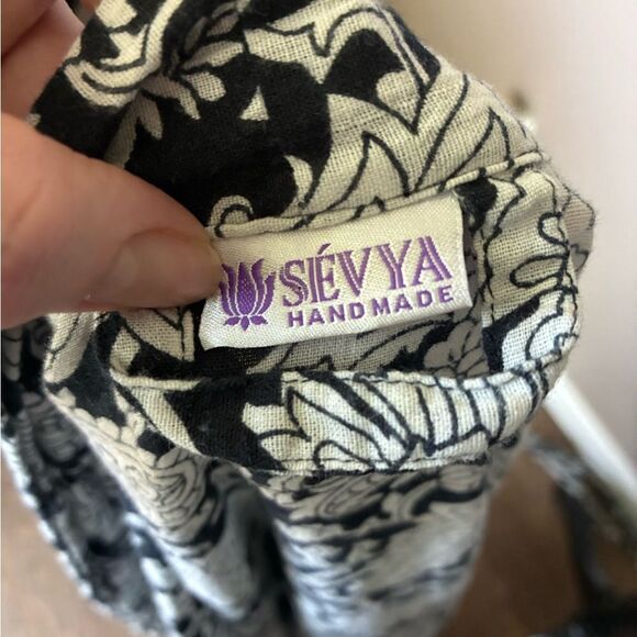 SEVYA handmade cotton kimono robe white black paisley one size fits most EUC - Picture 12 of 16